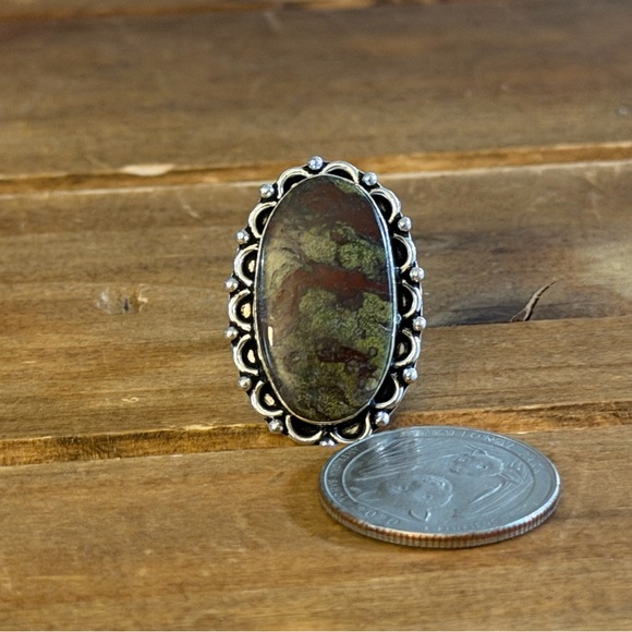 Vintage Style Genuine Blood Jasper Gemstone Ring Size 7 Silver 925 plated Boho - Picture 2 of 4
